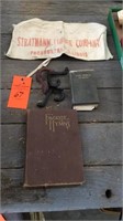 Vintage iron hangers, hymnal , nail apron