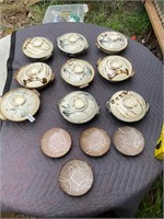 13 pieces pottery- bowls/ lids/ plates
