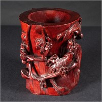 Chinese Carved Hardwood Zitan Brushpot