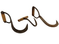 3 Early Wooden Handled Hooks