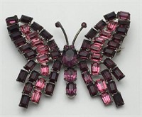 Vintage Butterfly Brooch W Pink & Purple Stones