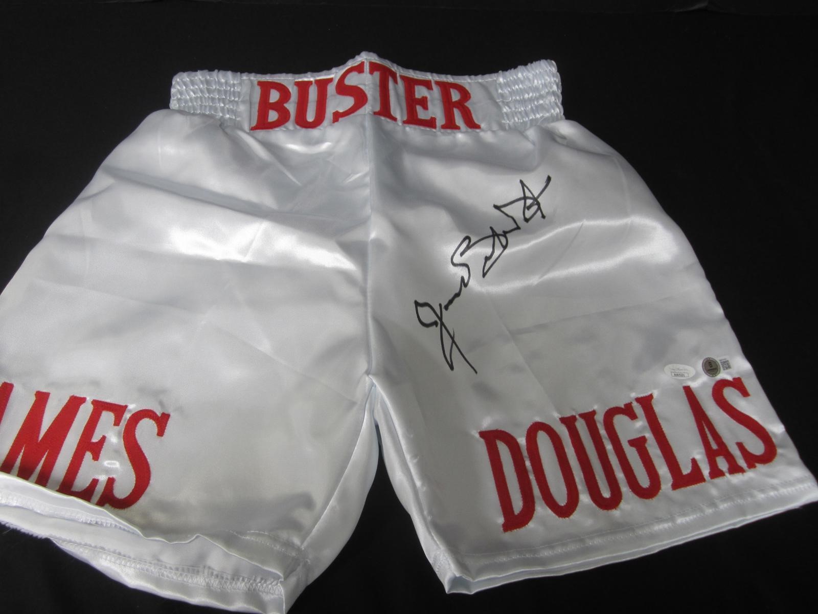 JAMES BUSTER DOUGLAS SIGNED TRUNKS JSA COA