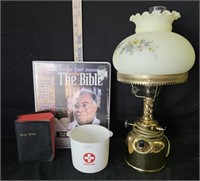 Vintage Lamp, Bible & More