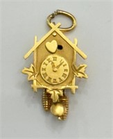 UNIQUE 18K YELLOW GOLD CUCKOO CLOCK CHARM