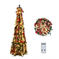 VINGLI 6ft Pre lit Pop Up Christmas Tree with Ligh