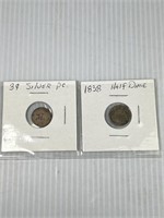 Silver Three Cent & 1838 Half Dime Liberty Seated