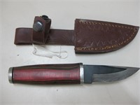 7.5" Wood Handled Knife In Leather Sheath