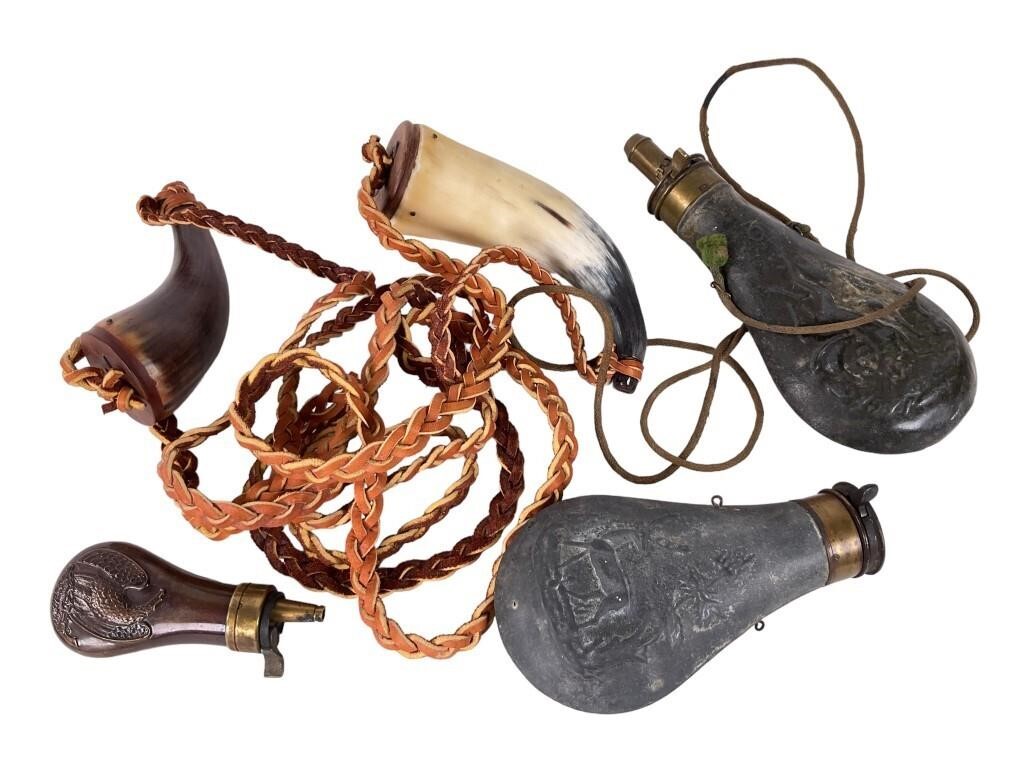 5 Black Powder Horns & Flasks