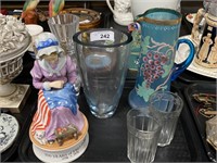 Crystal vases, art glass pitcher, Freedom music.