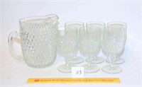Vintage Glass Pitcher with Matching Cups