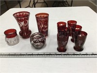 Red glass items