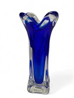 Rossini art glass cobalt blue stretched vase