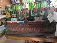 Wooden Roberson's Drink Crate and Assorted Bottles