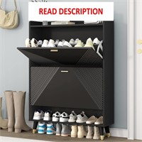 Shoe Storage Cabinet  2 Flip Drawers  Black