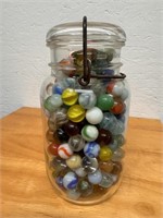 Atlas Jar filled with Vintage Glass Marbles