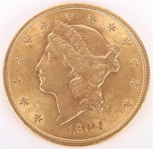 1904 LIBERTY HEAD 90% GOLD COIN $20