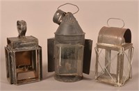 Three Antique Tin Candle Lanterns.