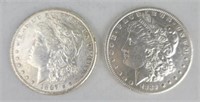 1887-S & 1889-O 90% Silver Morgan Dollars.