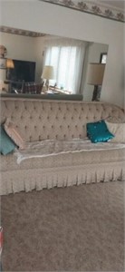 Clean, upholstered sofa & loveseat, solid wood USA