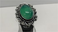 German Silver Green Onyx Stone Ring Size 9