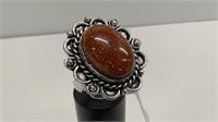 German Silver Red Sun Stone Ring Size 9