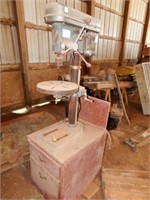 INTERNATIONAL DRILL PRESS ON WOODEN STAND, WORKS