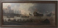 18th C. Painting of Maritime Ship Sea Battle