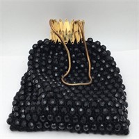 Black Beaded Purse With Unusual Clasp
