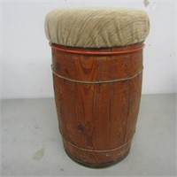Nail keg made into a stool. .