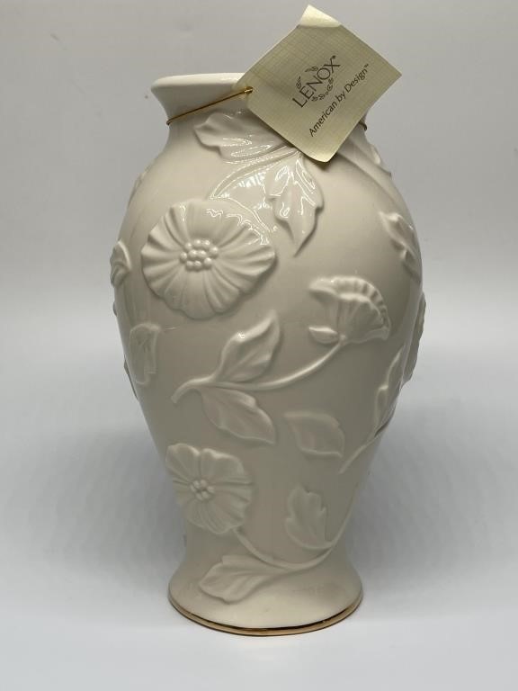 Lenox Ivory Porcelain Embossed 10in Vase