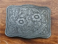 VINTAGE ORNATE WESTERN FLOWER SWIRL BELT BUCKLE