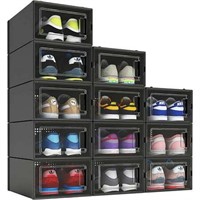 12 Pack Shoe Organizer Boxes, Black Plastic Stacka