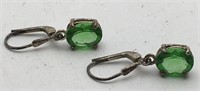 Sterling Silver Earrings W Green Stone