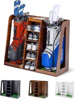 Premium Wooden Golf Bag Organizer and Storage Rack