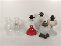 4 Oil Lamps w/ Chimneys