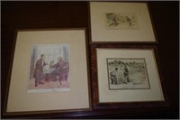 Three various framed antique cartoons