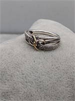 10K And Sterling Silver 7 Diamonds MOM Ring
