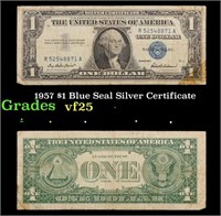 1957 $1 Blue Seal Silver Certificate Grades vf+