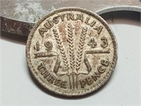 OF) 1943 Australia silver three pence