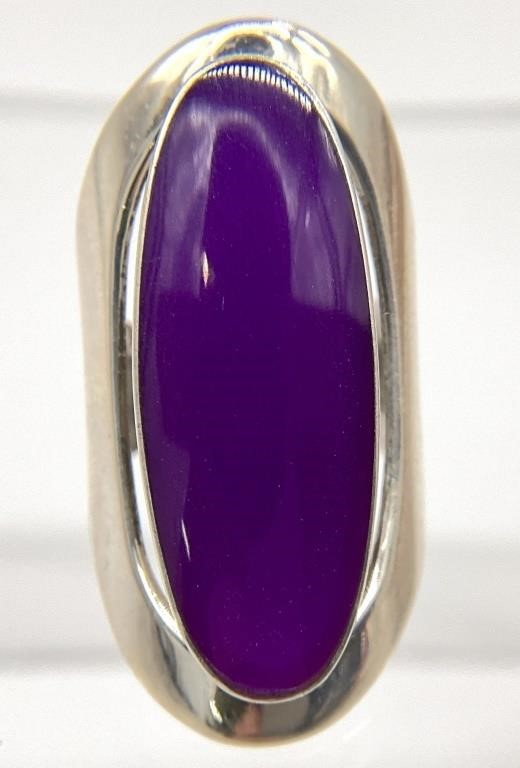 Oblong Purple Stone Sterling Ring Sz 5.5