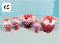Fenton Cranberry Hobnail Opalescent Vases