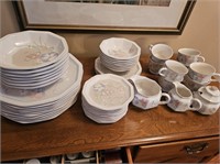 MIKASA VISTA DISHES AND CONTENTS OF CABINET