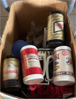 Box of Collectable, beer, mugs, and other house