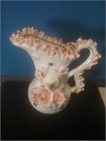 Vintage cream pitcher with aplied Rose