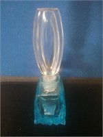 Blue glass perfume bottle with ground glass c