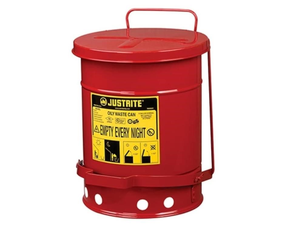Justrite Just Rite 6 Gallon Oily Waste Can, Red,