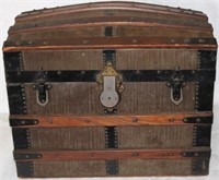 CHILD SIZE DOME TOP TRUNK, OLD PAPER INTERIOR,