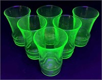 (6) Art Deco Uranium Glass Juice Cups