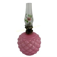 Pink Quilted Glass  Mini Oil Lamp in good