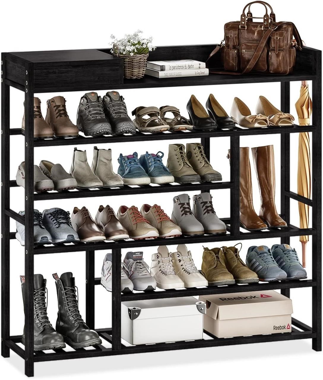 Bamworld Bamboo Shoe Rack with Storage (Black)